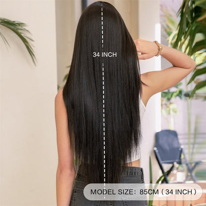Peruca feminina dourada e branca, moderna com cabelo liso ultralongo, peruca preta completa, com franja e cobertura total da cabeça,
