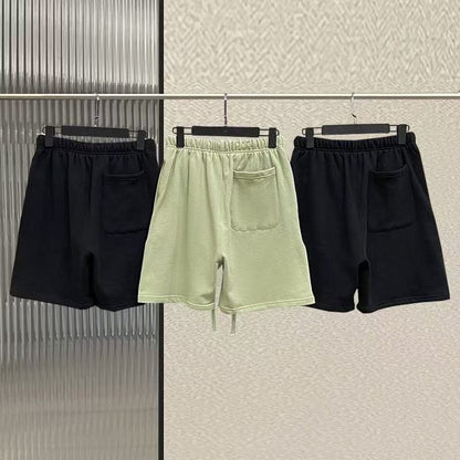 Trendy Brand Men's Cotton Shorts with Luxurious Design Double Row Flocking Letter Logo Shorts Couple's High Street Loose Shorts