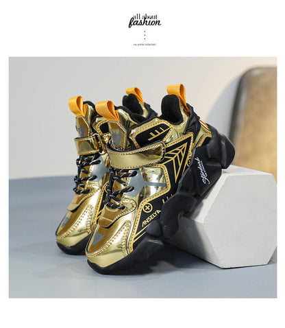 Winter Children's Fashion Sports Shoes Leather Boys' Running Sneakers Flat Casual Walking Shoes Warm Lightweight Outdoor Boots