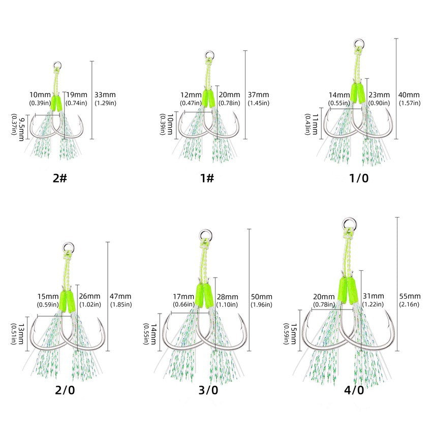 Anzóis Jig Assist 5 Peças, Linha de Aço Inoxidável de Alta Resistência, Tubo Luminoso, Pena, Anel Sólido, Anzol de Jigging, Anzóis de Pesca de Barco