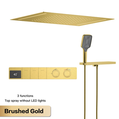 Sistema de chuveiro de teto luxuoso em latão cinza escuro com temperatura constante e display digital LED de água quente e fria, torneira de banheiro embutida