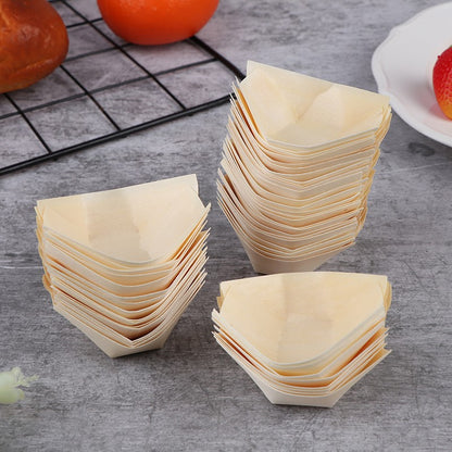 50Pcs Wood Boats Plates Sushi Salad Dessert Bowl Wood Serving Bowl Disposable Sushi Serving Trays Sushi Boat Plates