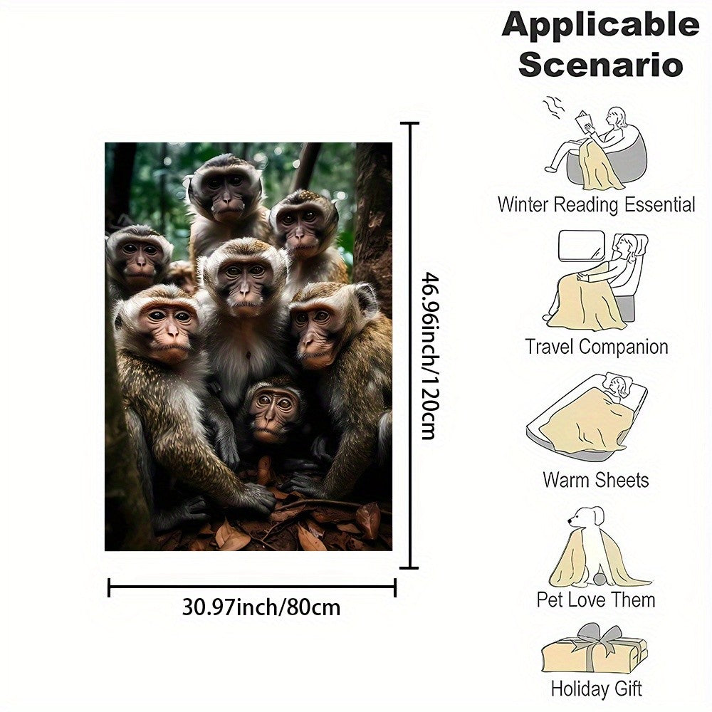 Monkey Jungle Portrait Throw Blanket Cozy Fleece Sherpa Throw for Couch Decor Christmas Gift Animal Art Wildlife Ape Print Comfy