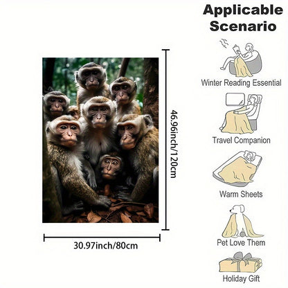 Monkey Jungle Portrait Throw Blanket Cozy Fleece Sherpa Throw for Couch Decor Christmas Gift Animal Art Wildlife Ape Print Comfy