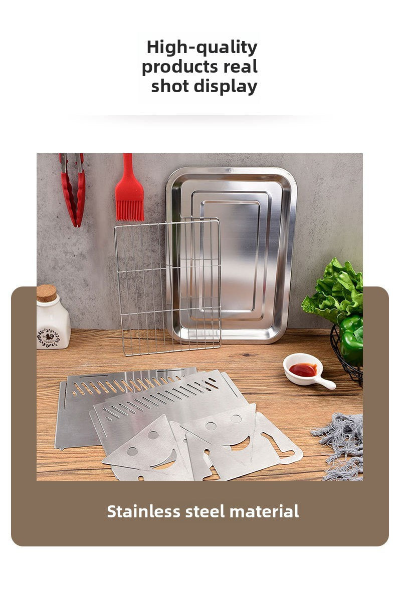 3-Piece Stainless Steel Portable BBQ Set - Compact Folding Grill for Camping, Mini Detachable Card-Style Outdoor Cooking