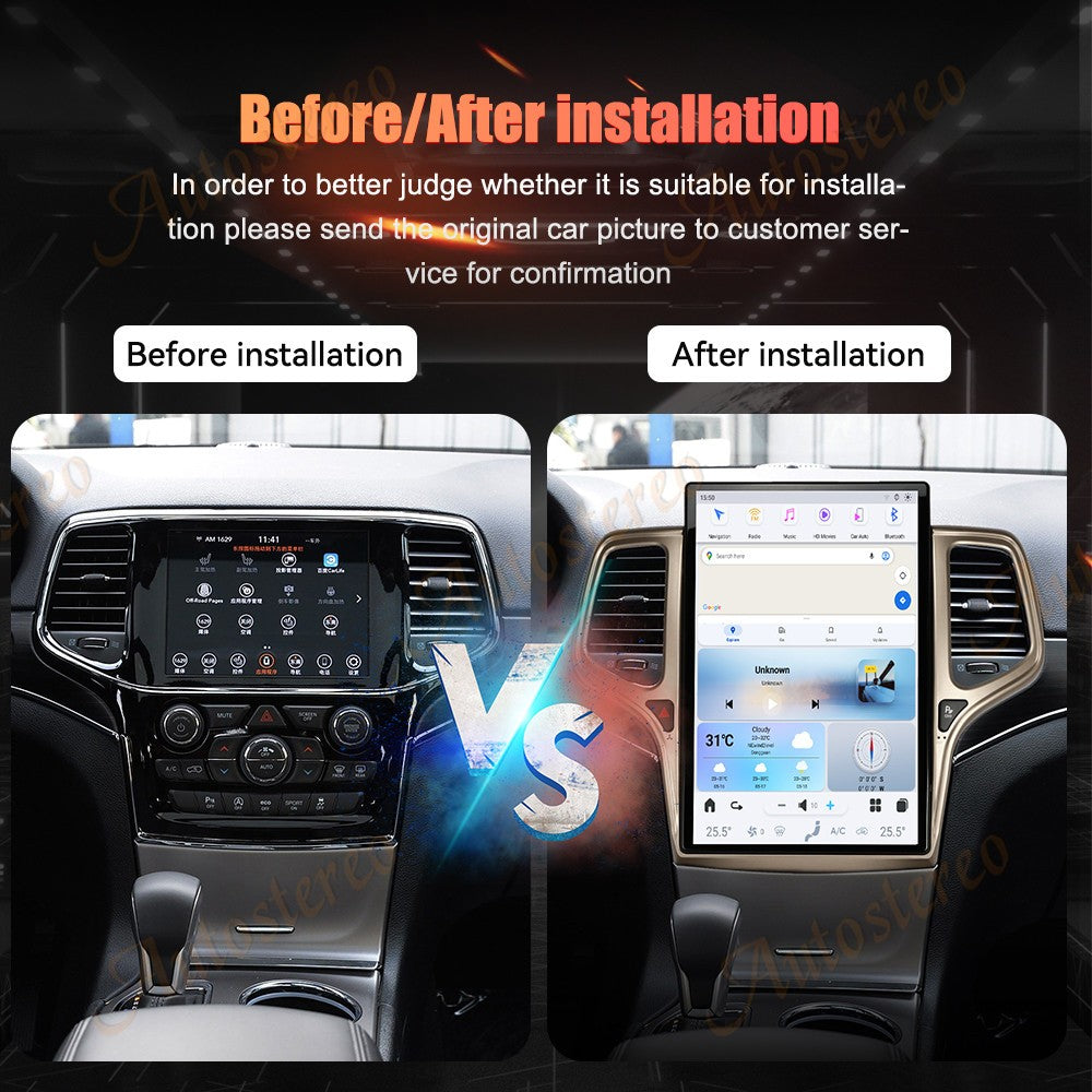 14.4 Polegadas Android 8+128GB para JEEP Grand Cherokee 2010-2021 Estilo Tesla Carro GPS Navegação Multimídia Player Rádio Toca-fitas Central
