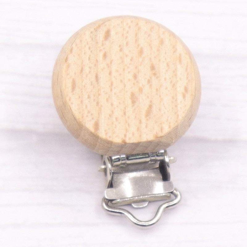 5pcs 30mm Laser Patern Metal Steel Round Beech Wood Clips Baby Teethers Toys Pacifier Chain Holder Making