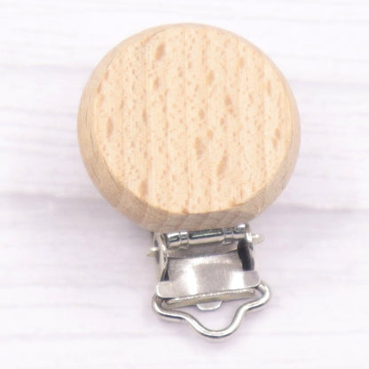 5pcs 30mm Laser Patern Metal Steel Round Beech Wood Clips Baby Teethers Toys Pacifier Chain Holder Making