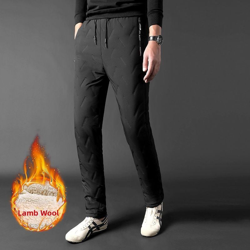 Men's Winter Thiened Fce Lined down Cotton Pants Casual Spor Long Trousers Loose Fit Warm Outerwear for Autumn And Winter