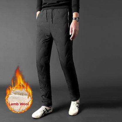 Men's Winter Thiened Fce Lined down Cotton Pants Casual Spor Long Trousers Loose Fit Warm Outerwear for Autumn And Winter