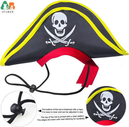 Chapéu de Pirata ATUBAN com Estampa de Caveira para Animais de Estimação com Bandana de Caveira para Cães e Gatos, Boné de Capitão, Fantasia de Pirata para Cosplay de Halloween, Festa de Halloween