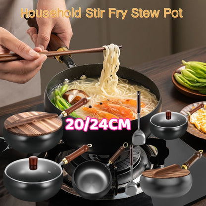 20/24CM Household Stir Fry Stew Pot Big Belly Pot Uncoated And Non Stick Household Stir Fry Pot For Hiking Camping Universal Pan