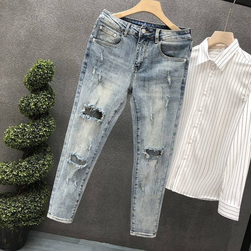 Calça Jeans Masculina de Verão Afunilada Harajuku Moda Coreana Outono 2025 Roupas Clássicas Y2k Anos 2000 Calças Masculinas Jeans Azul Claro