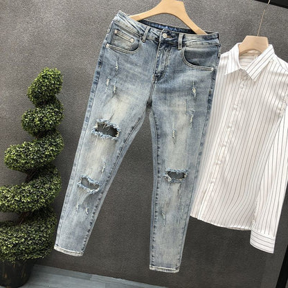 Calça Jeans Masculina de Verão Afunilada Harajuku Moda Coreana Outono 2025 Roupas Clássicas Y2k Anos 2000 Calças Masculinas Jeans Azul Claro