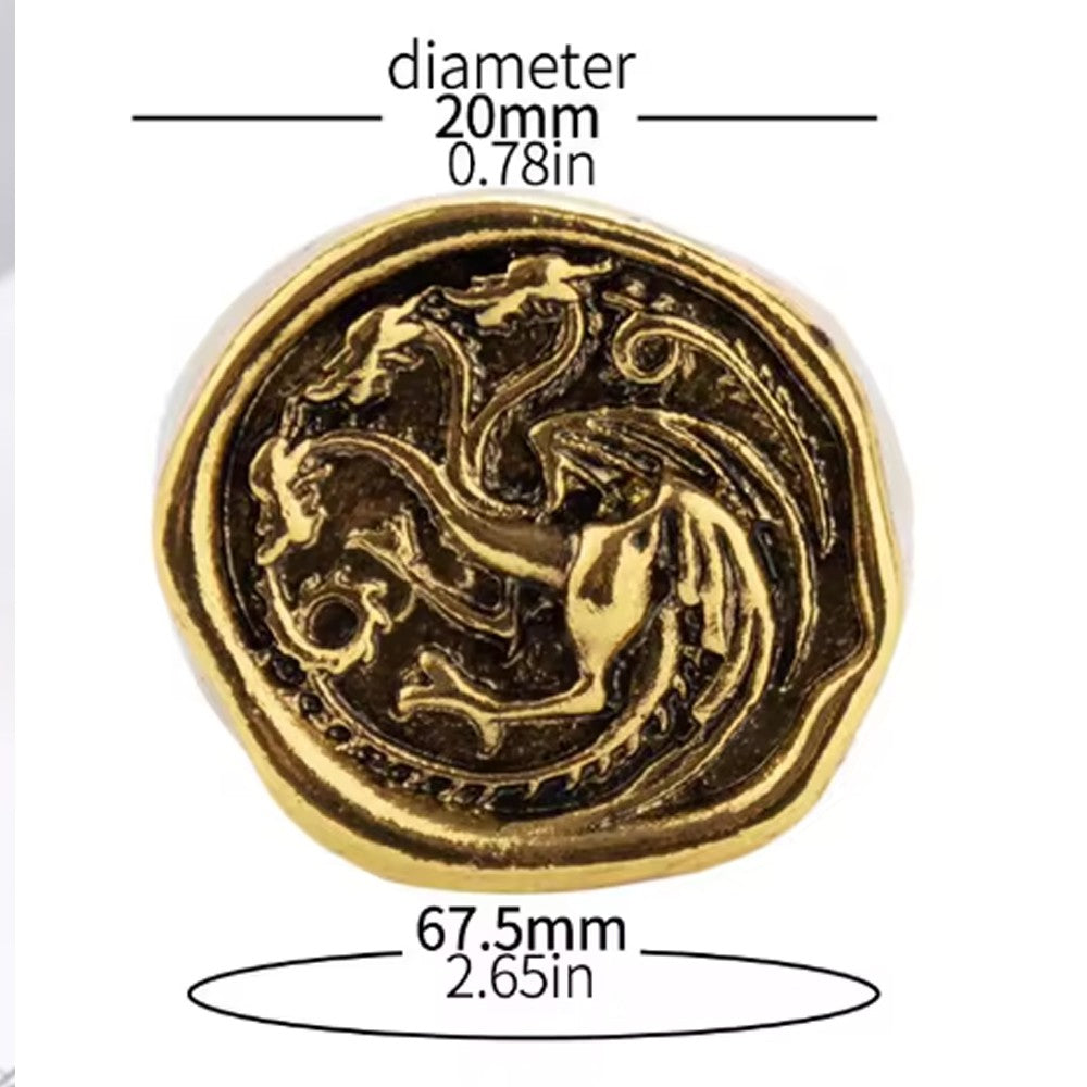 Targaryen Ring Cosplay Three Head Dragon Golden Alloy Metal Rings Fancy Props Halloween Party Costume Accessories Gifts Xmas