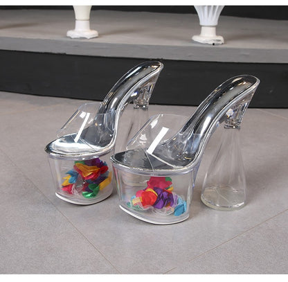 Women Slippers Fashion Female Model T Station Show Sexy Crystal Transparent Shoes 17.5CM High Heels Waterproof Platform Sandals
