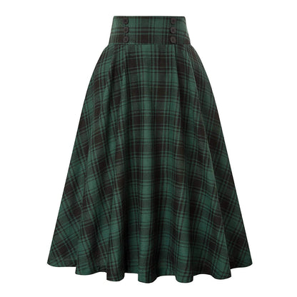 High Waisted Plaid Large Swing Skirt, Fashionable Women's Plaid Elastic Waisted A-line Skirt