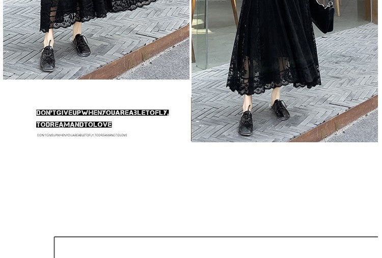 Plus Size plus Size Lace Hollow out f Skirt mid Waist Long Sle Fairy Skirt A-Line Umbrella Skirt Trendy Women's Clothing