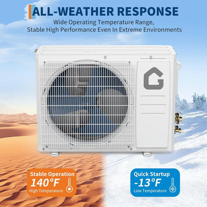 18.5 SEER2 Mini Split AC 230V 12000 BTU Mini Split Heating and Coolings up to 750 Inverter Mini Split System Wifi Remote Control