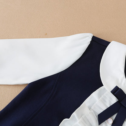 Girls Dresses 2025 Preppy Style Dresses Kids Ruffle Collar Long Sleeved Clothes Children Dresses with Bow for 5-12 Years