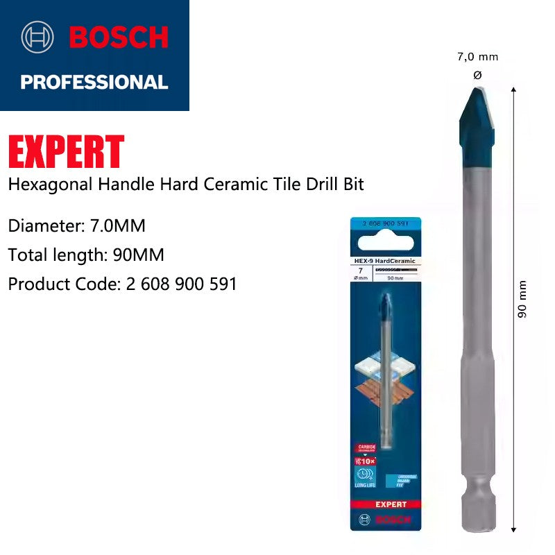 Brocas BOSCH Hex-9 Hard Ceramic EXPERT para Cerâmica Flecha Azul Pequena Acessórios para Ferramentas Elétricas para Furar Pisos de Mármore e Azulejos Vitrificados