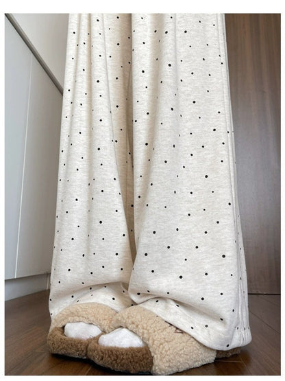 Grey Polka Dot Wide Leg Casual Pants Women's 2025 Autumn Winter New Loose High Waist Slimming Long Straight Leg Trousers Soft