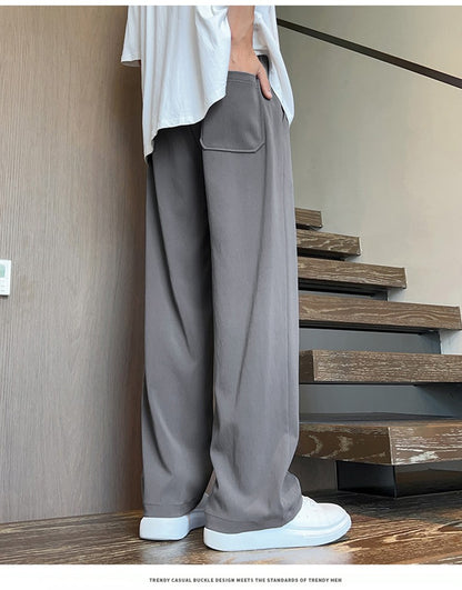 Novas Calças de Seda Gelo Chinesas Masculinas Verão Fina Solta Perna Larga Marca de Moda Seda Gelo Estilo Chinês Calças Casuais Bordadas Frescas