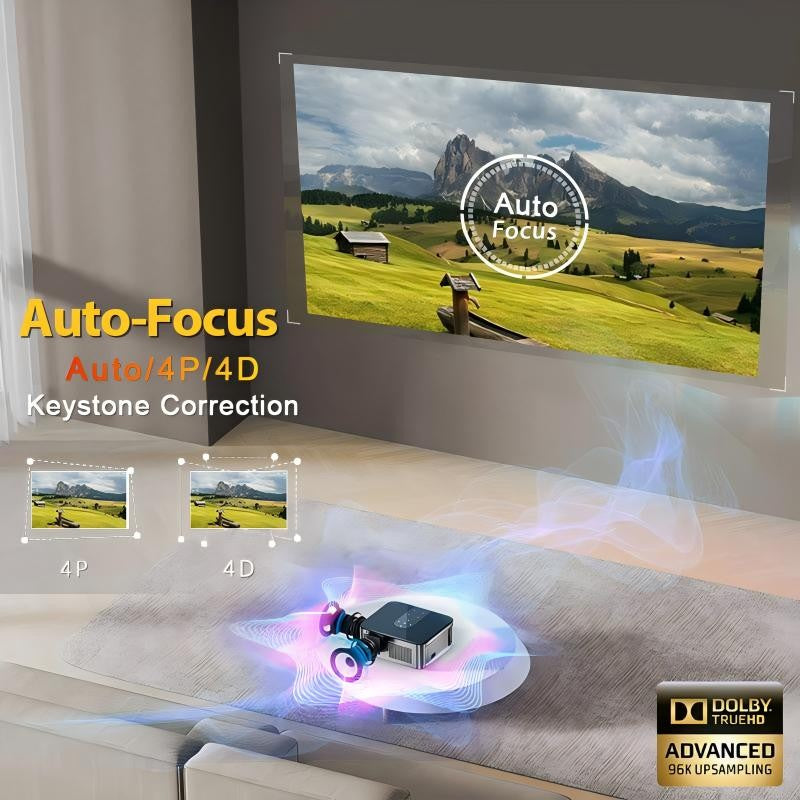 Projetor HORLAT T3N 35000 Lumens Android 12 4K Beamer Full HD 1080P Vídeo 8K Áudio Home Theater Foco Automático Correção Trapezoidal 5G Dual WiFi