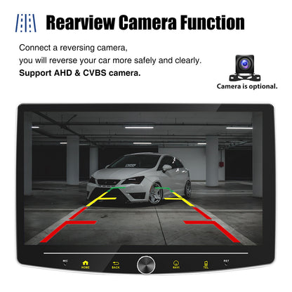 ESSGOO Single 1 Din Android 14.0 Rotatable 10.1" Apple Carplay Car Stereo Radio Player GPS Navi WIFI Wireless Android Auto FM BT