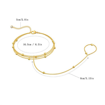 Pulseiras Femininas Minimalistas com Anel de Dedo Fino Conectado, Multicamadas, com Bolinhas Vintage, Joias Elegantes para Festas