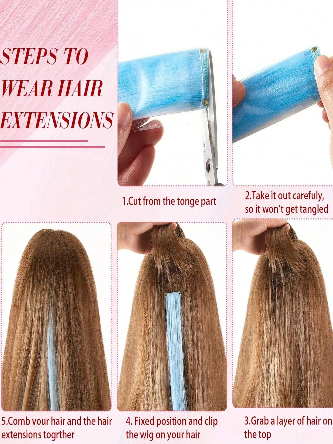 Extensões de Cabelo Presilha Luminosas Neon, 9 peças, para Festas, Festivais, Natal, que Brilham no Escuro, Acessórios de Cabelo Sintéticos para Mulheres