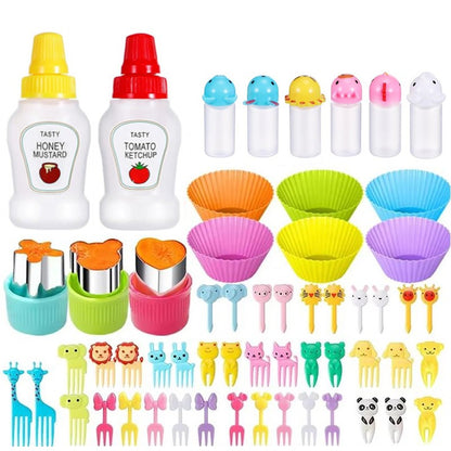 Garfo de Frutas Mini de 48-104 Peças Para Crianças Garfos Fofos de Lanche Palitos de Dente Acessórios de Caixa de Bento Divisórias de Silicone Para Lancheira