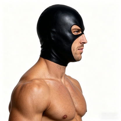 Men Cosplay Wet-Look Hood Head Mask Faux Leather Face Mask Black 3 Holes Cover CS Carnival Role Play Halloween Masks