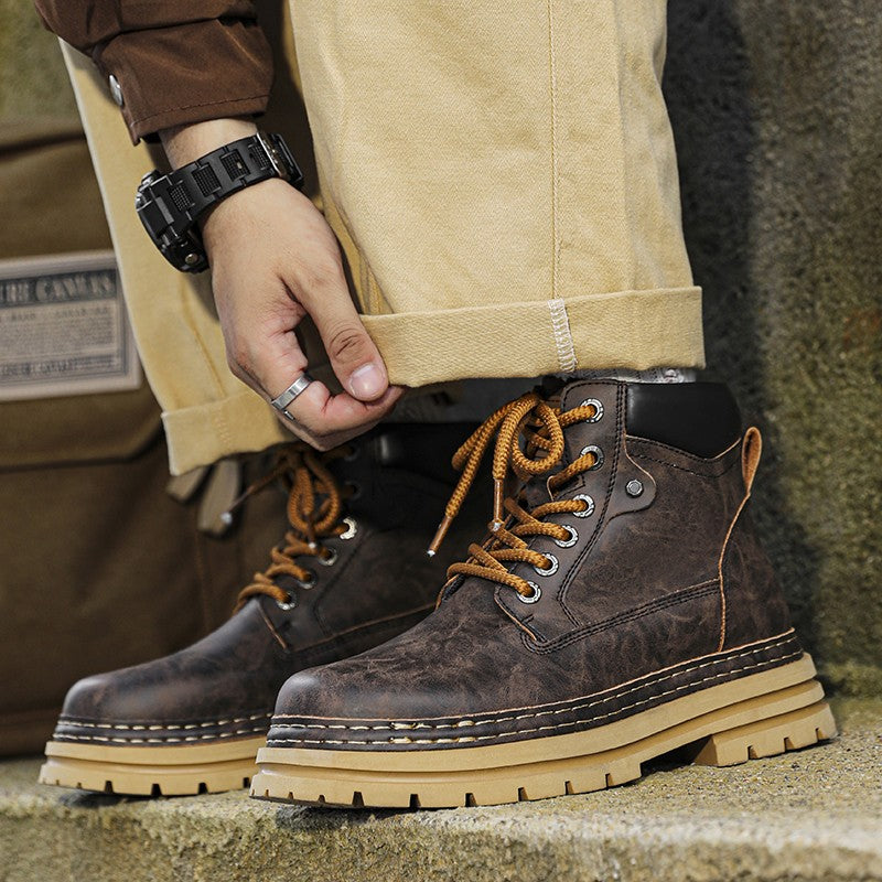 Leather Ankle Boots Stylish Walking Shoes Outdoor Men Casual Footwear Winter Plush Snow Boots New Trendl Mens High Top Shoes