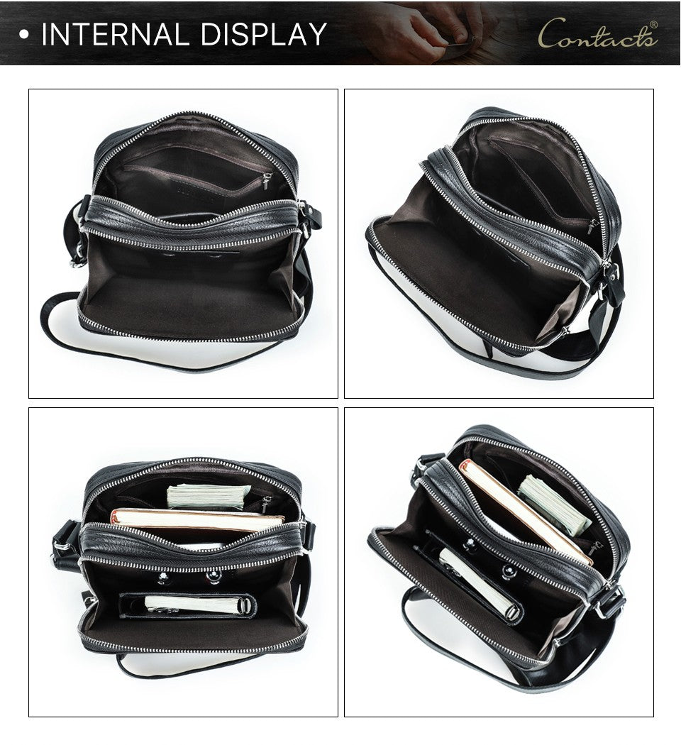 CONTACT'S Genuine Leather Men's Messenger Bag Vintage Sling Shoulder Bags for 7.9" iPad Mini High Quality Male Crossbody Bag Men