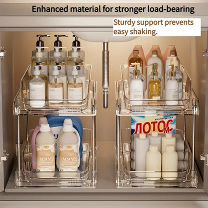 Pull-Out Under Sink Organizer with Shelf, Heavy-Duty Bathroom Storage Rack  No Tools Needed for Easy Installation, Clear Shelves