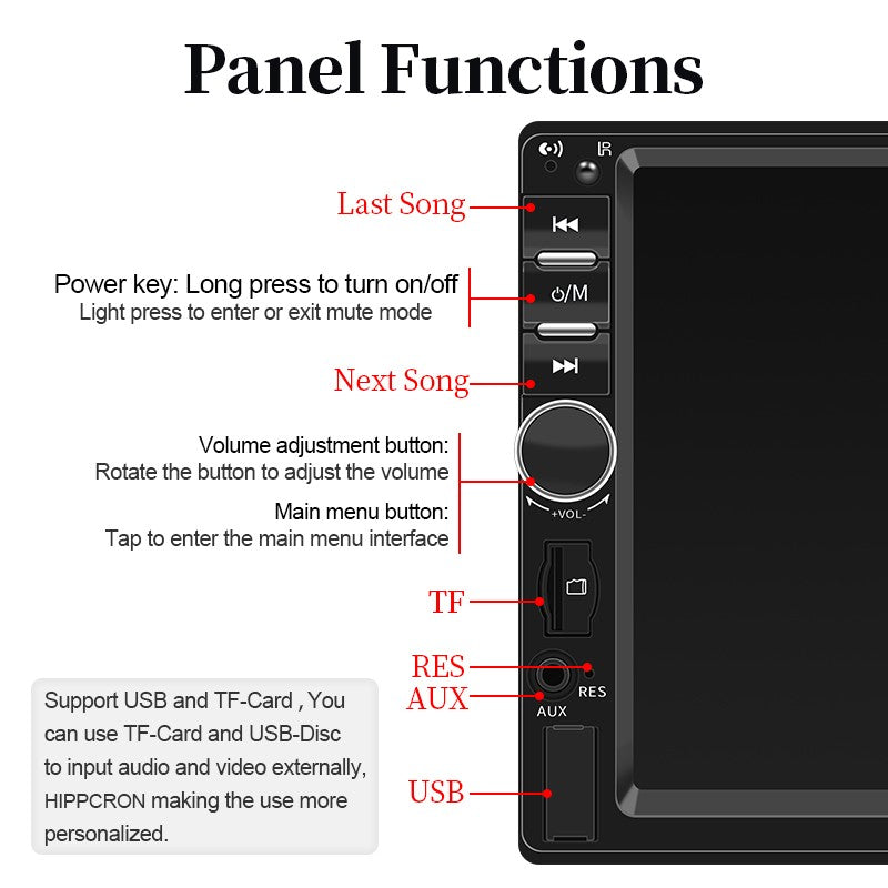 Hippcron 7 Inch Car Radio 1Din MP5 Autoradio Multimedia Bluetooth Player HD Touch Screen Mirror Link Universal Aux USB TF Card