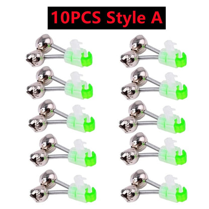 10-1PC Fishing Bite Alarms Fishing Rod Bells Tip Clip Bells Ring Green ABS Fishing Accessory Outdoor Pole Fish Bites Indicators