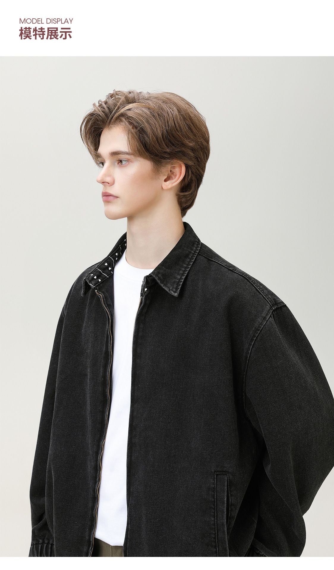 Men's Autumn New Washed Vintage Cargo Denim Jacket with Printed Collar - Trendy Retro Style