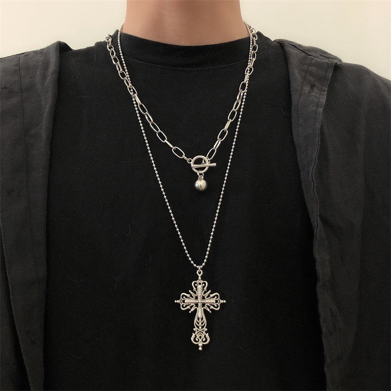 Gothic Big Zircon Cross Necklace Unisex Y2K Irregular Goth Large Cross Pendant Necklaces  for Men Women Couple Necklace Jewelry