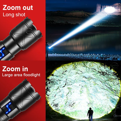 2025 New Ultra Bright LED Flashlight USB Rechargeable Zoom Flashlights Long Range 6000M Tactical Torch Camping Fishing Work Lamp