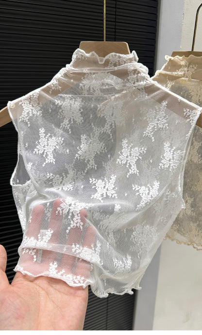 2024 New Lace Svel Mo Collar Top Women's Inner Wear f High Collar ort Length Base irt Korean Sle Commute Wind