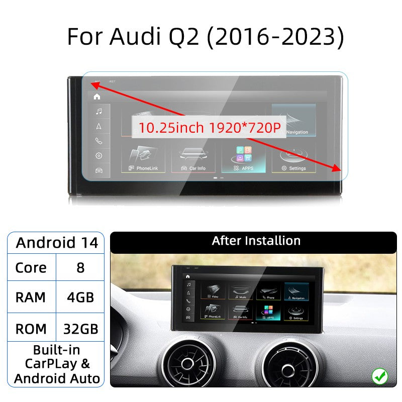 Android 14 Auto Rádio CarPlay Para Audi A1 Q2 2010-2023 GPS Carro Multimedia Player Navi Estéreo DSP WIFI SIM BT Tela de Toque IPS
