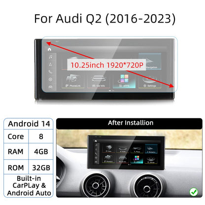 Android 14 Auto Rádio CarPlay Para Audi A1 Q2 2010-2023 GPS Carro Multimedia Player Navi Estéreo DSP WIFI SIM BT Tela de Toque IPS