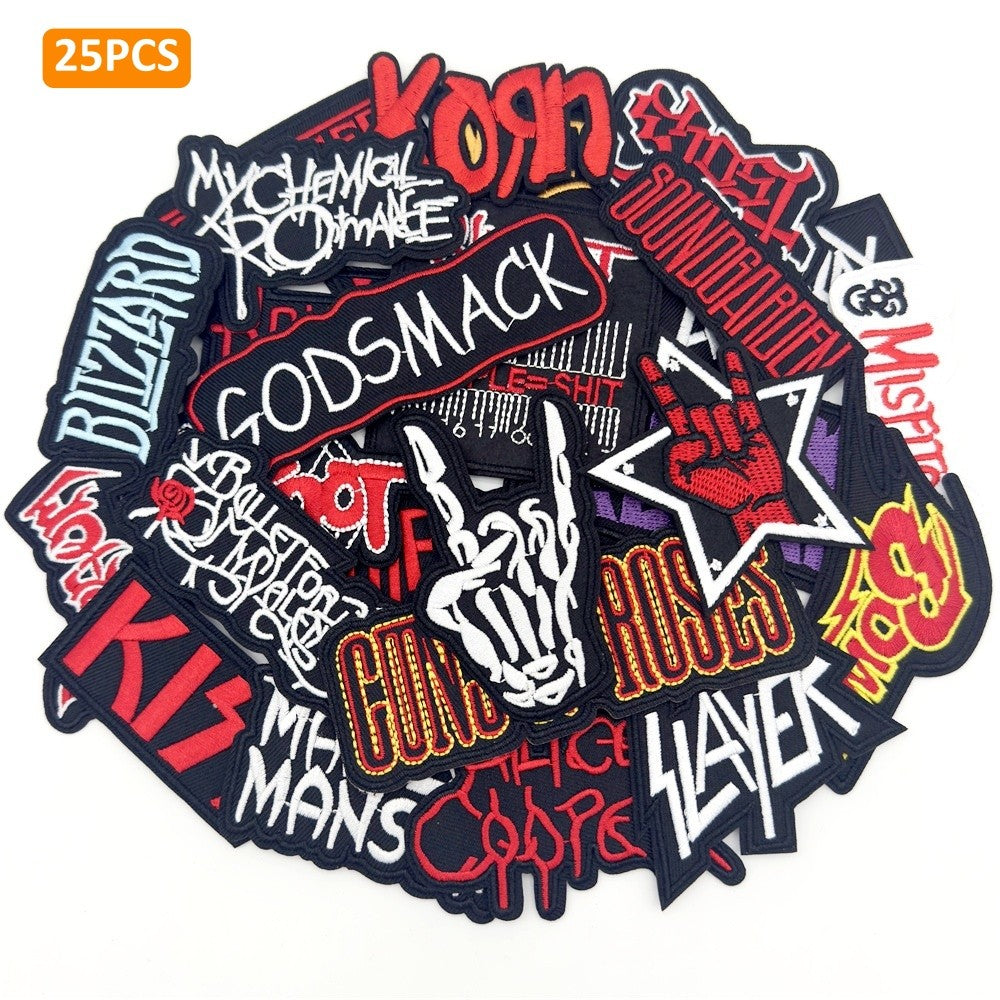 25PCS/Lot Rock Band Patches for Clothing Embroidery Stripes Iron on Patches Music Badges Diy Clothes Stickers Sewing Vest Jacket