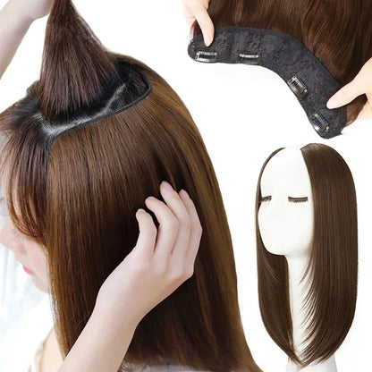 Peruca sintética longa lisa em U, para mulheres, com presilhas, peruca falsa natural para extensão de cabelo, perucas para o dia a dia