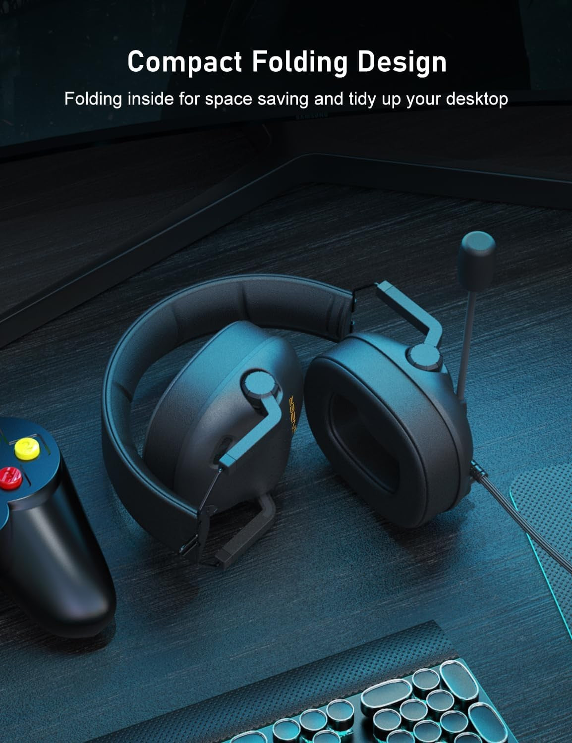 SENZER SG500 Surround Sound Pro Gaming Headset with Noise Cancelling Microphone-Portable Foldable Headphones for PC,PS4,PS5,Xbox