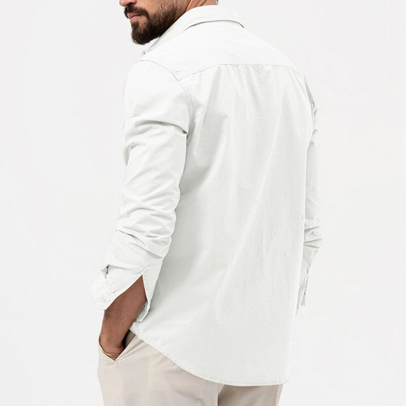 Safari Cotton Shirts Mens Outdoor Work Travel Button Down Tops Casual Long Sleeve Hiking Camping Utility Shirt With Flap Pocket