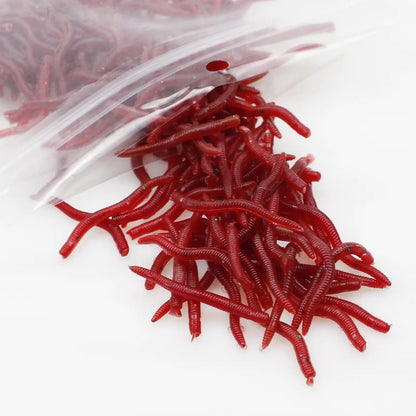 50/100 PÇS Isca Macia Robalo Dourada Minhoca de Sangue Pesca Minhoca de Borracha Vermelha Iscas Cheiro de Peixe Realista Equipamento