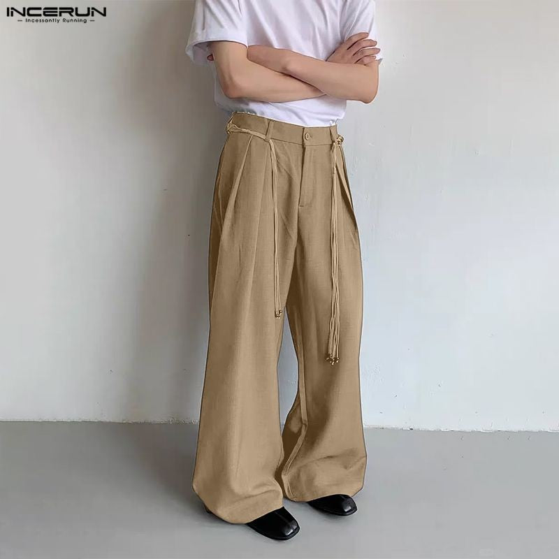 INCERUN Men Wide Leg Pants Solid Button Joggers Loose Casual Trousers Men Streetwear Korean Style Fashion Male Long Pants S-5XL